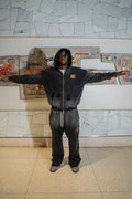Distressed “Black CAT” fade wash sweatsuit. SIZE L