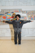 Distressed “Black CAT” fade wash sweat suit. SIZE SMALL